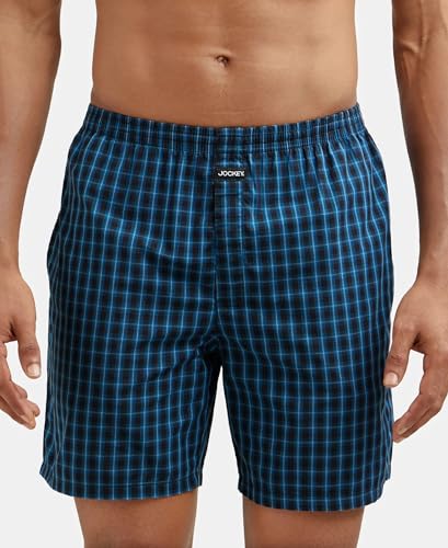 Jockey 1223 Men's Super Combed Mercerized Cotton Woven Checkered Boxer Shorts with Side Pocket (Pack of 2)