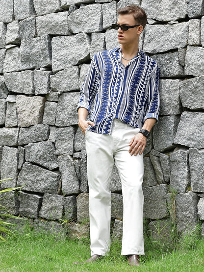 Necked White Straight Fit Cotton Cross Pocket Jeans