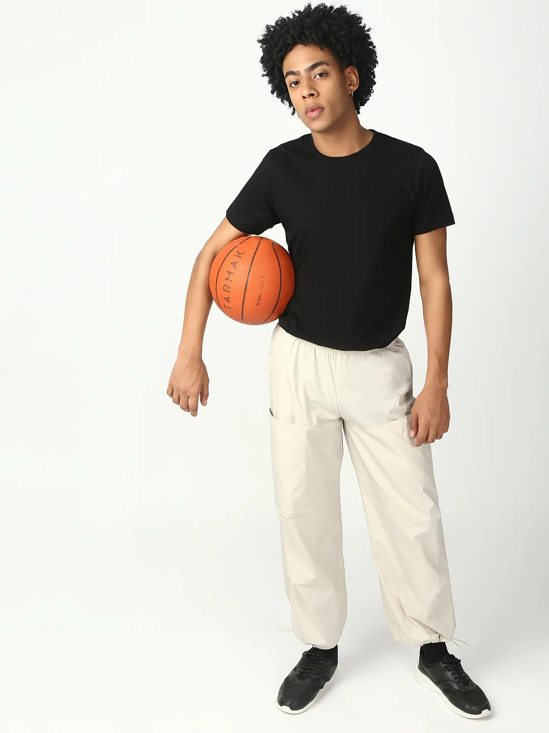 Necked  Cream Parachute Cotton Pant