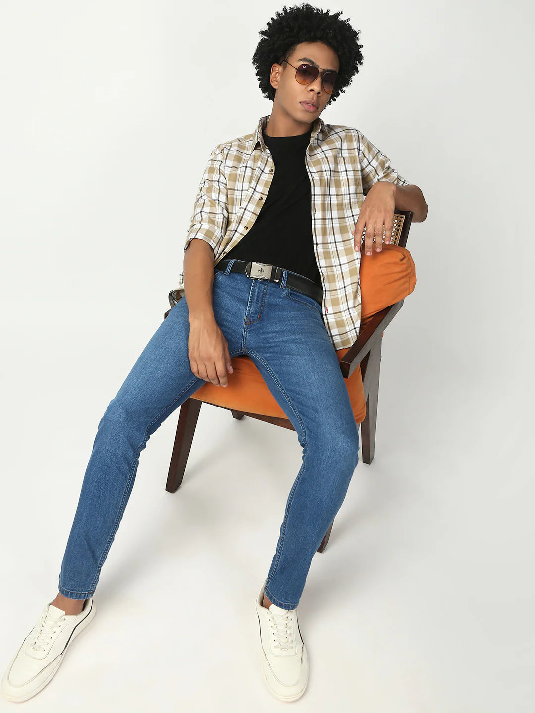 Necked Checks Full Sleeve Slim Shirt With Pocket