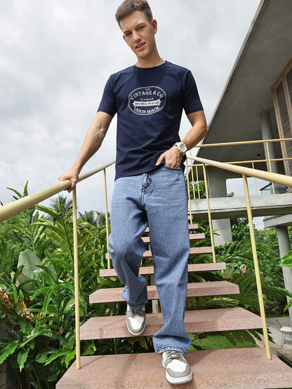 Necked Vintage Blue Loose Fit Jeans