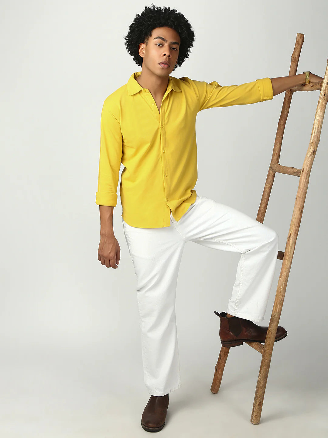 Necked White Straight Fit Cotton Jeans