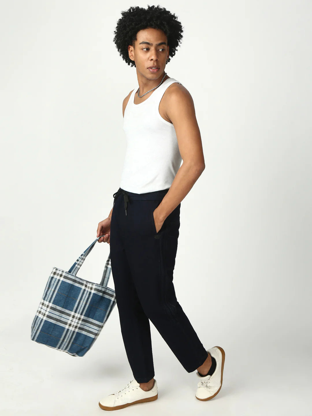 Necked  Blue Anti Fit Stretchable Jogger
