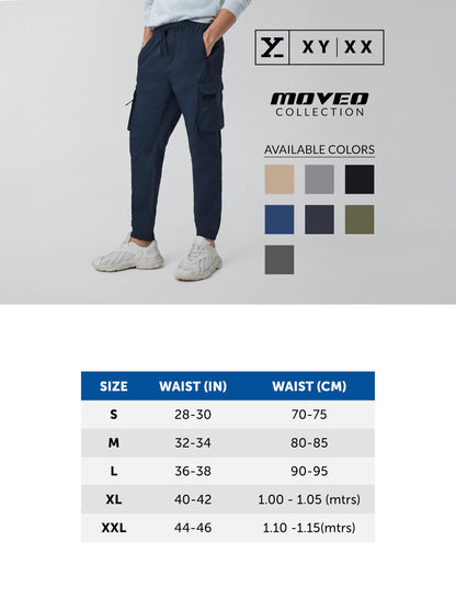 XYXX Men's Skinny Fit Mid Rise Moveo Quick-Dry Cargo Joggers with Drawcord & Utility Pockets
