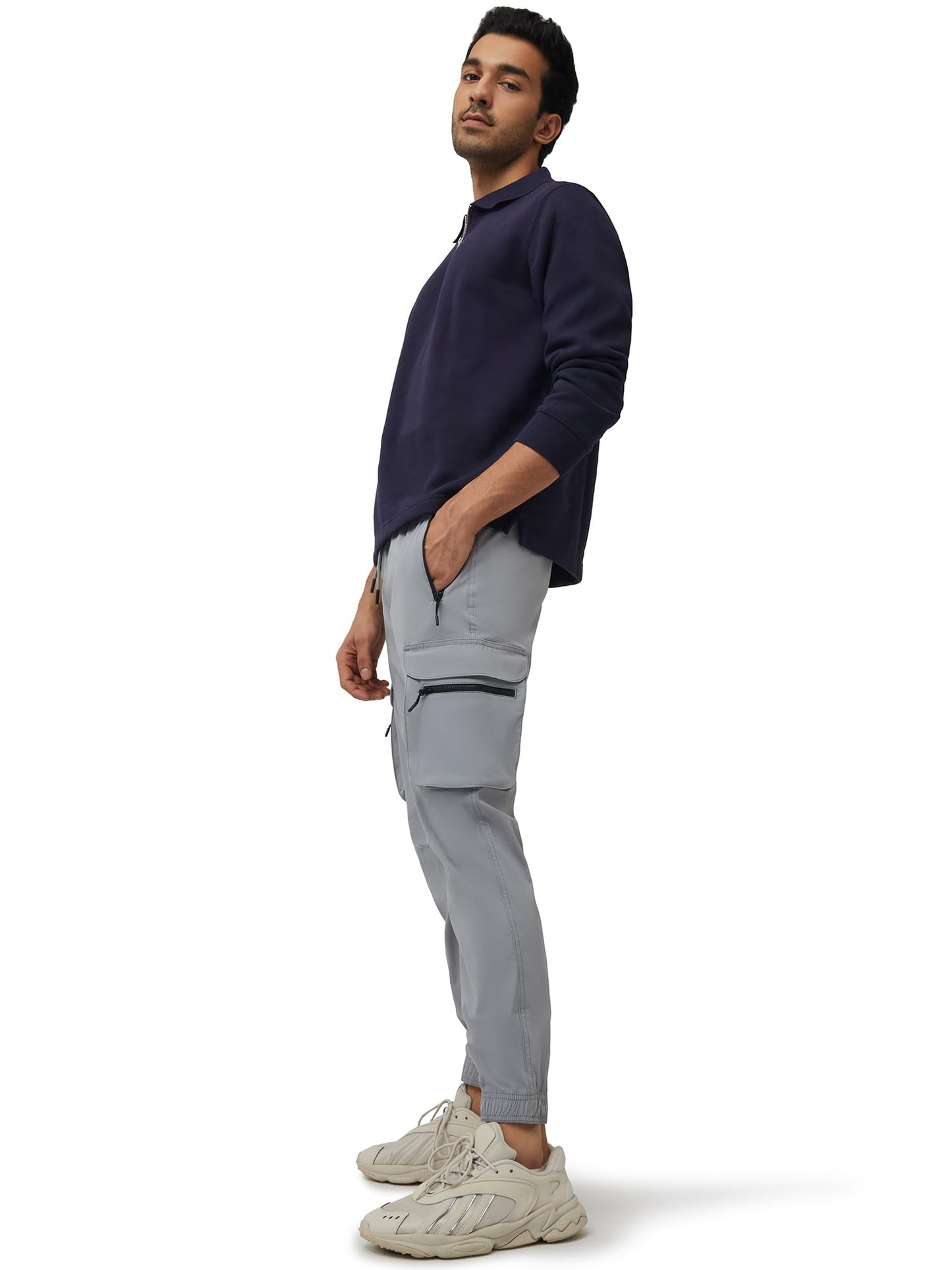 XYXX Men's Skinny Fit Mid Rise Moveo Quick-Dry Cargo Joggers with Drawcord & Utility Pockets