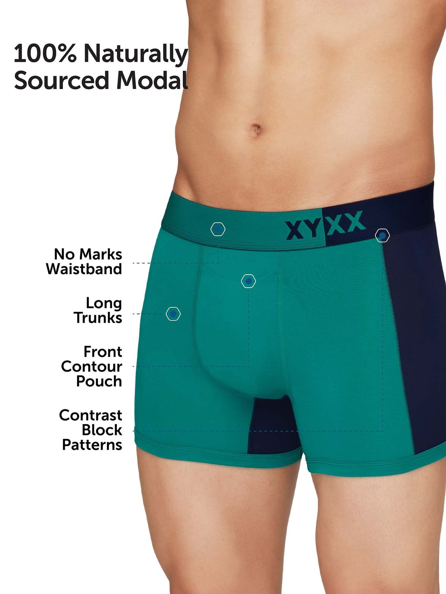 XYXX Men's Dualist Micromodal Regular Fit Colorblock Antimicrobial Trunk with No Marks Waistband (Pack of 2)