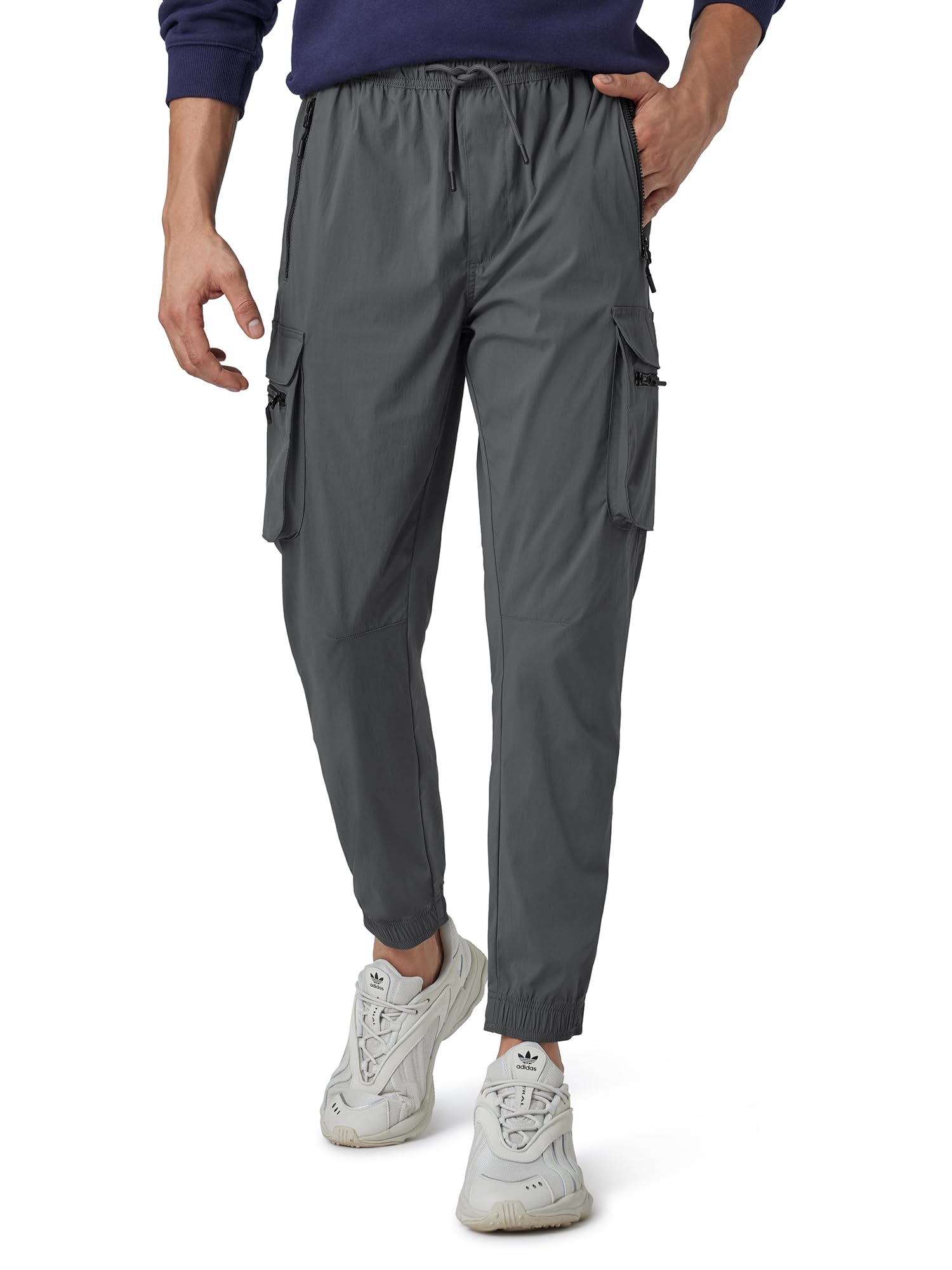 XYXX Men's Skinny Fit Mid Rise Moveo Quick-Dry Cargo Joggers with Drawcord & Utility Pockets