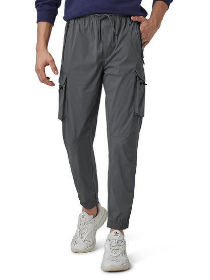 XYXX Men's Skinny Fit Mid Rise Moveo Quick-Dry Cargo Joggers with Drawcord & Utility Pockets