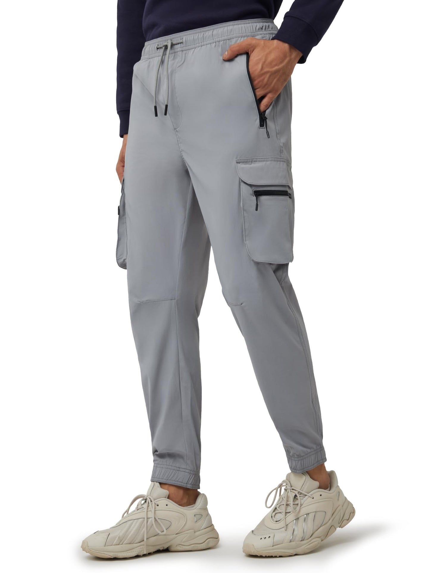 XYXX Men's Skinny Fit Mid Rise Moveo Quick-Dry Cargo Joggers with Drawcord & Utility Pockets