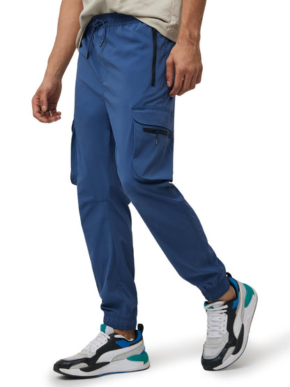 XYXX Men's Skinny Fit Mid Rise Moveo Quick-Dry Cargo Joggers with Drawcord & Utility Pockets