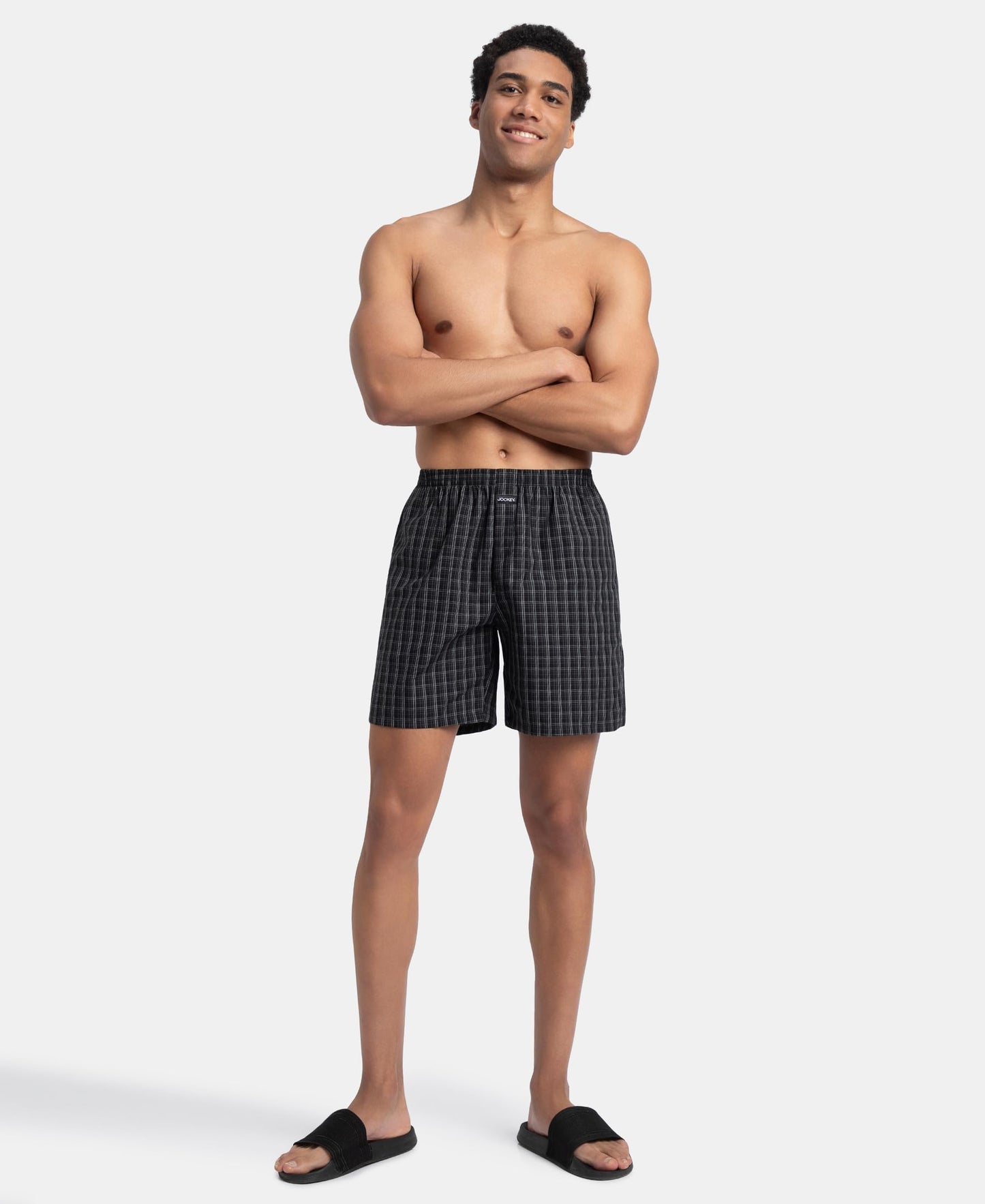 Jockey 1223 Men's Super Combed Mercerized Cotton Woven Checkered Boxer Shorts with Side Pocket (Pack of 2)