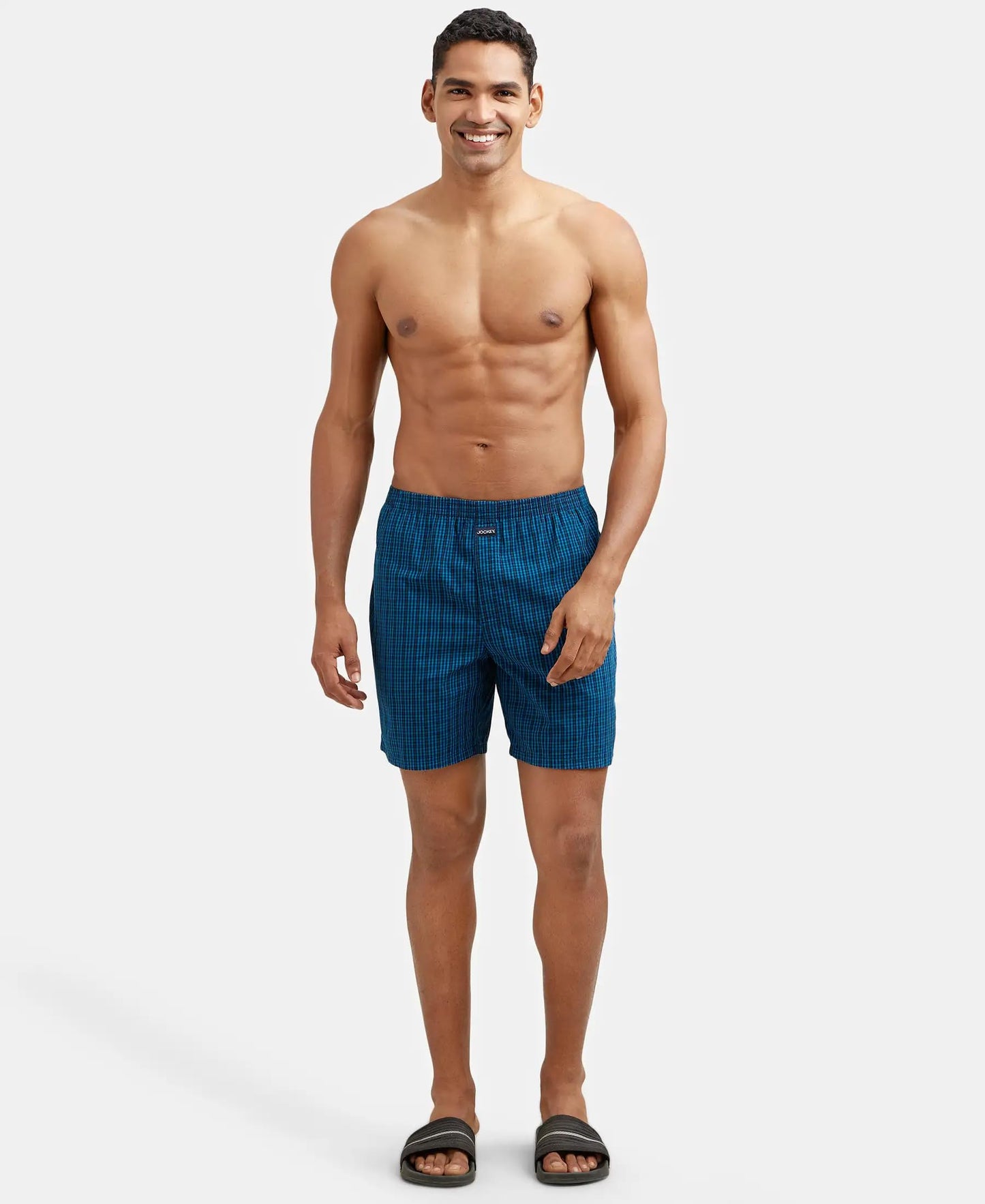 Jockey 1223 Men's Super Combed Mercerized Cotton Woven Checkered Boxer Shorts with Side Pocket (Pack of 2)