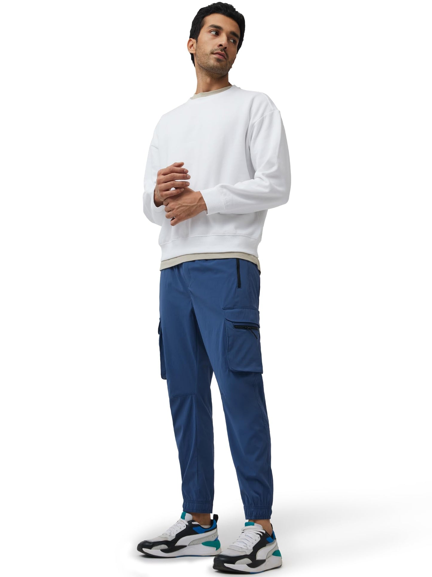 XYXX Men's Skinny Fit Mid Rise Moveo Quick-Dry Cargo Joggers with Drawcord & Utility Pockets