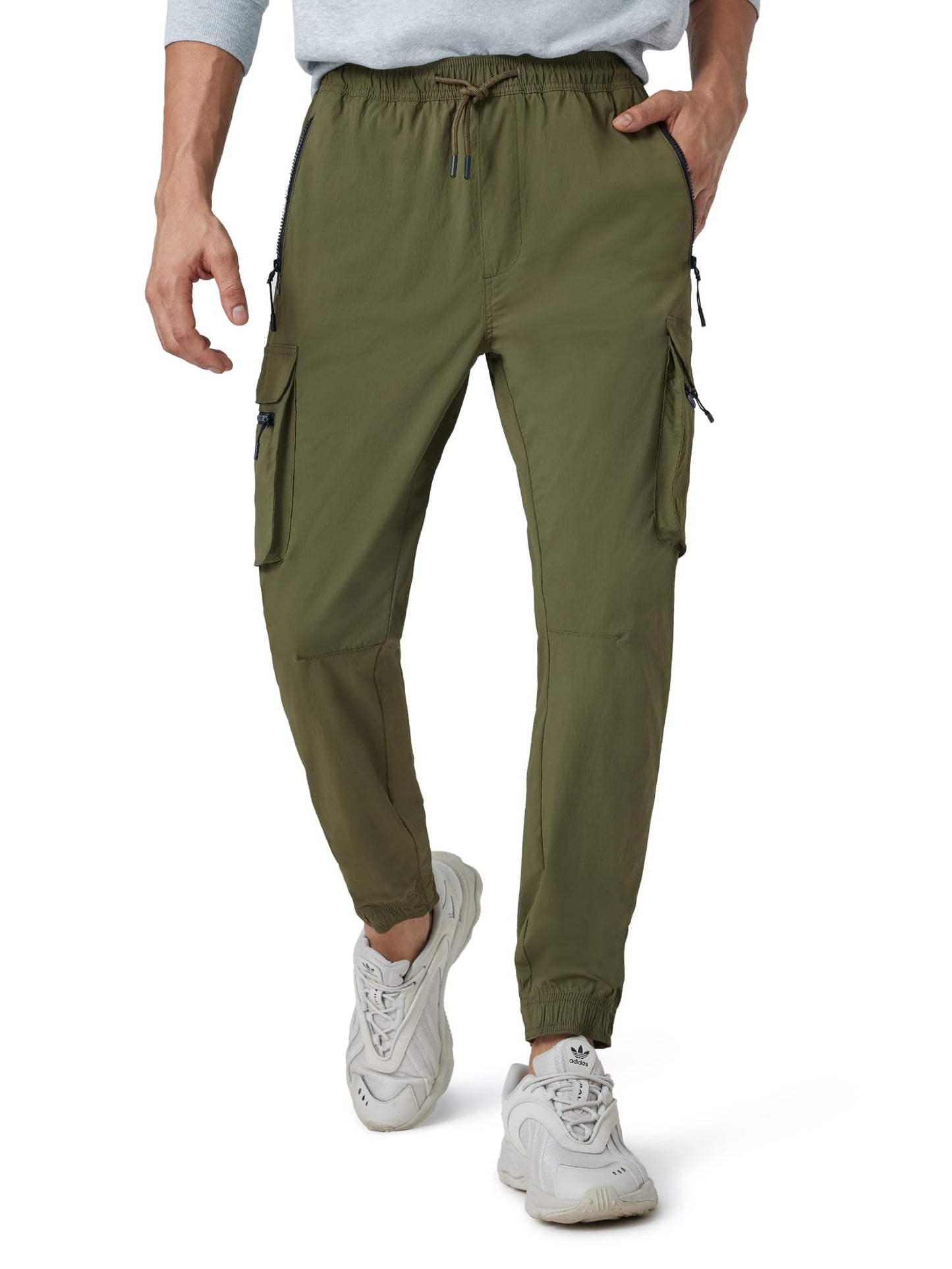 XYXX Men's Skinny Fit Mid Rise Moveo Quick-Dry Cargo Joggers with Drawcord & Utility Pockets