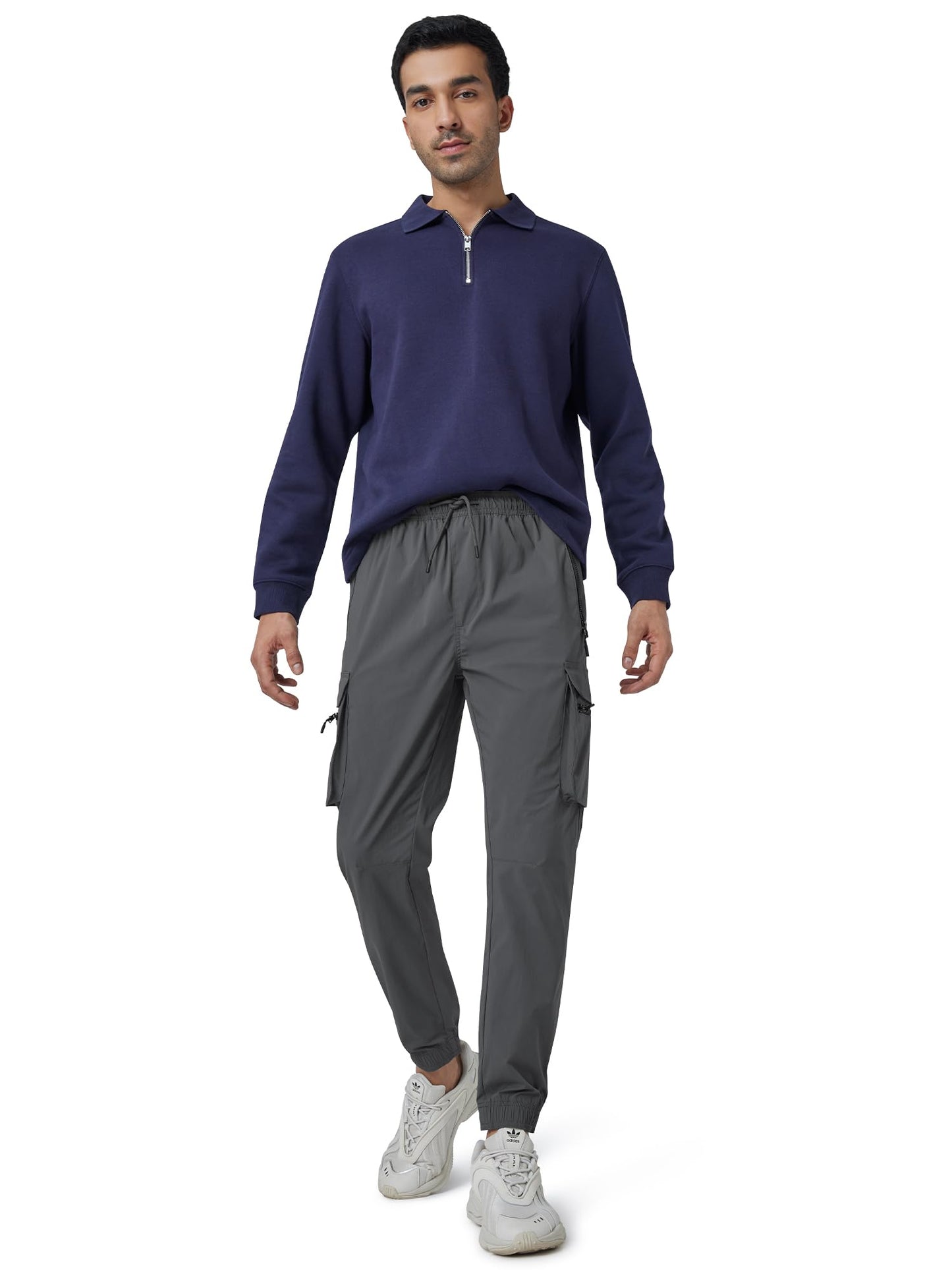 XYXX Men's Skinny Fit Mid Rise Moveo Quick-Dry Cargo Joggers with Drawcord & Utility Pockets
