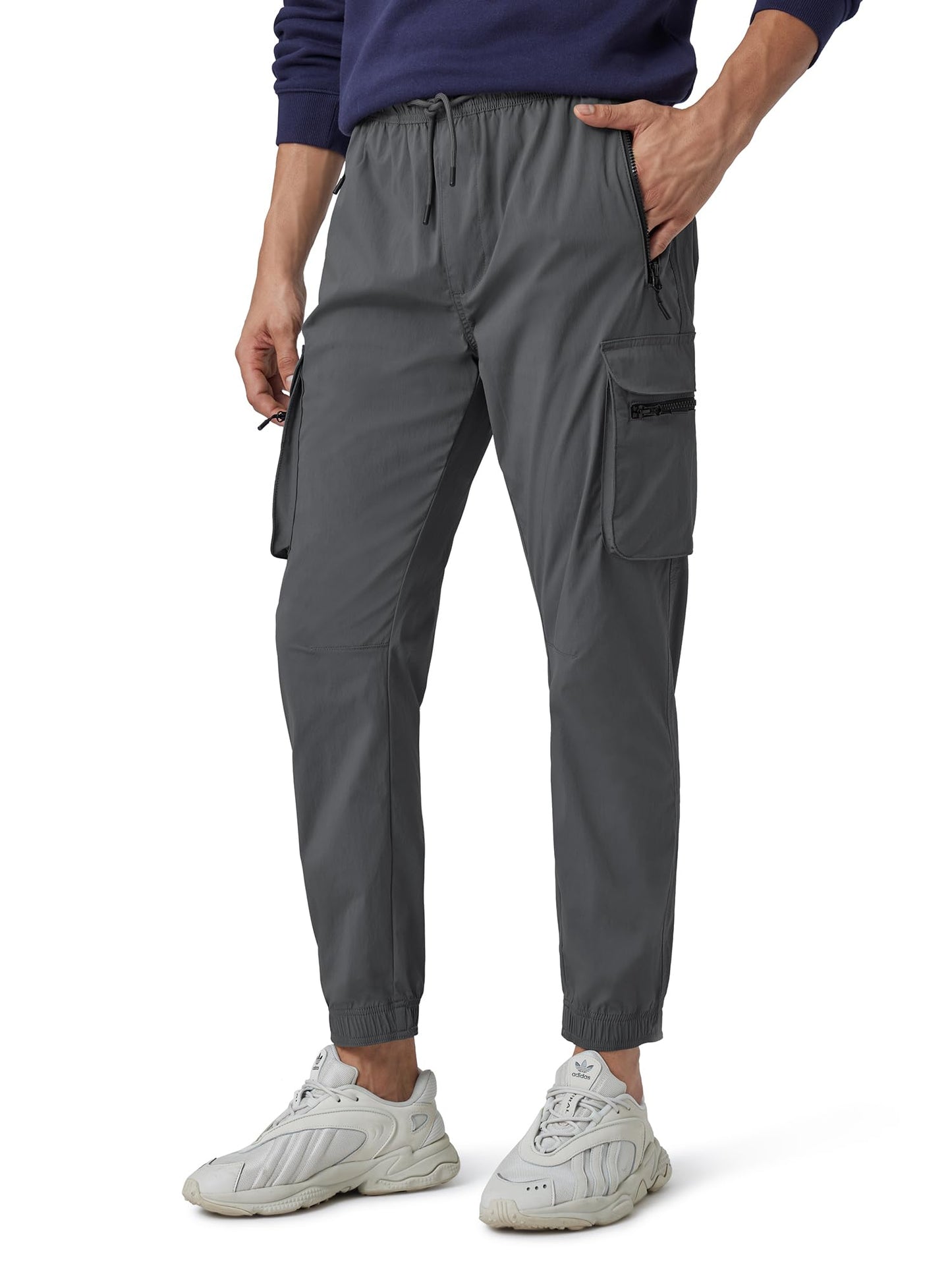 XYXX Men's Skinny Fit Mid Rise Moveo Quick-Dry Cargo Joggers with Drawcord & Utility Pockets