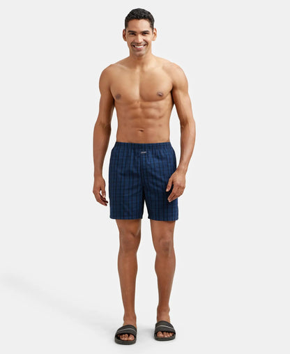 Jockey 1223 Men's Super Combed Mercerized Cotton Woven Checkered Boxer Shorts with Side Pocket (Pack of 2)