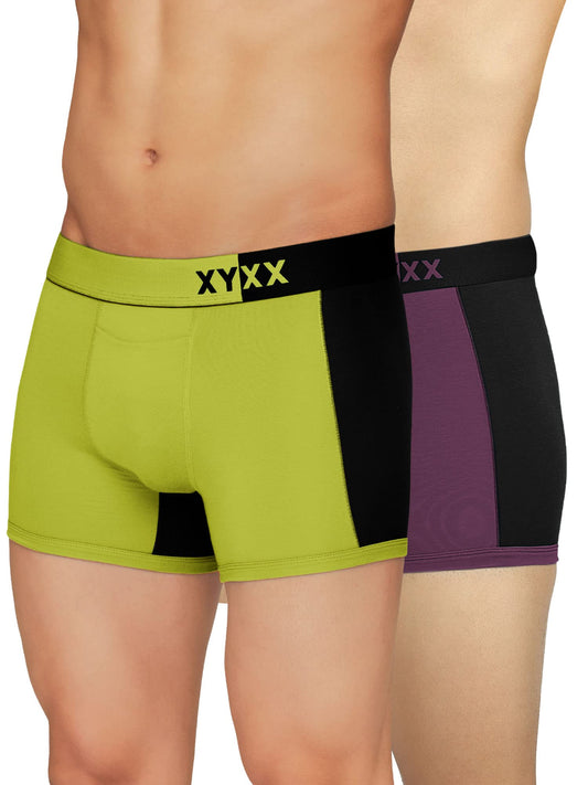 XYXX Men's Dualist Micromodal Regular Fit Colorblock Antimicrobial Trunk with No Marks Waistband (Pack of 2)