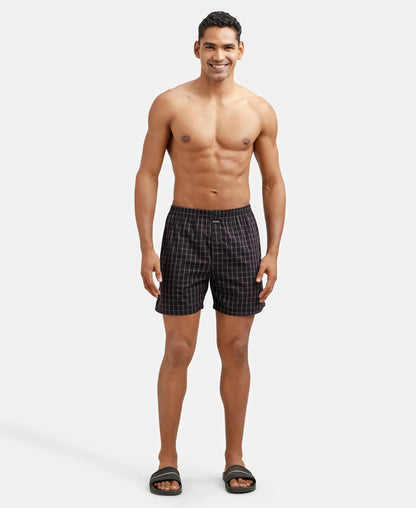 Jockey 1223 Men's Super Combed Mercerized Cotton Woven Checkered Boxer Shorts with Side Pocket (Pack of 2)