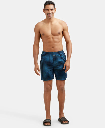 Jockey 1223 Men's Super Combed Mercerized Cotton Woven Checkered Boxer Shorts with Side Pocket (Pack of 2)
