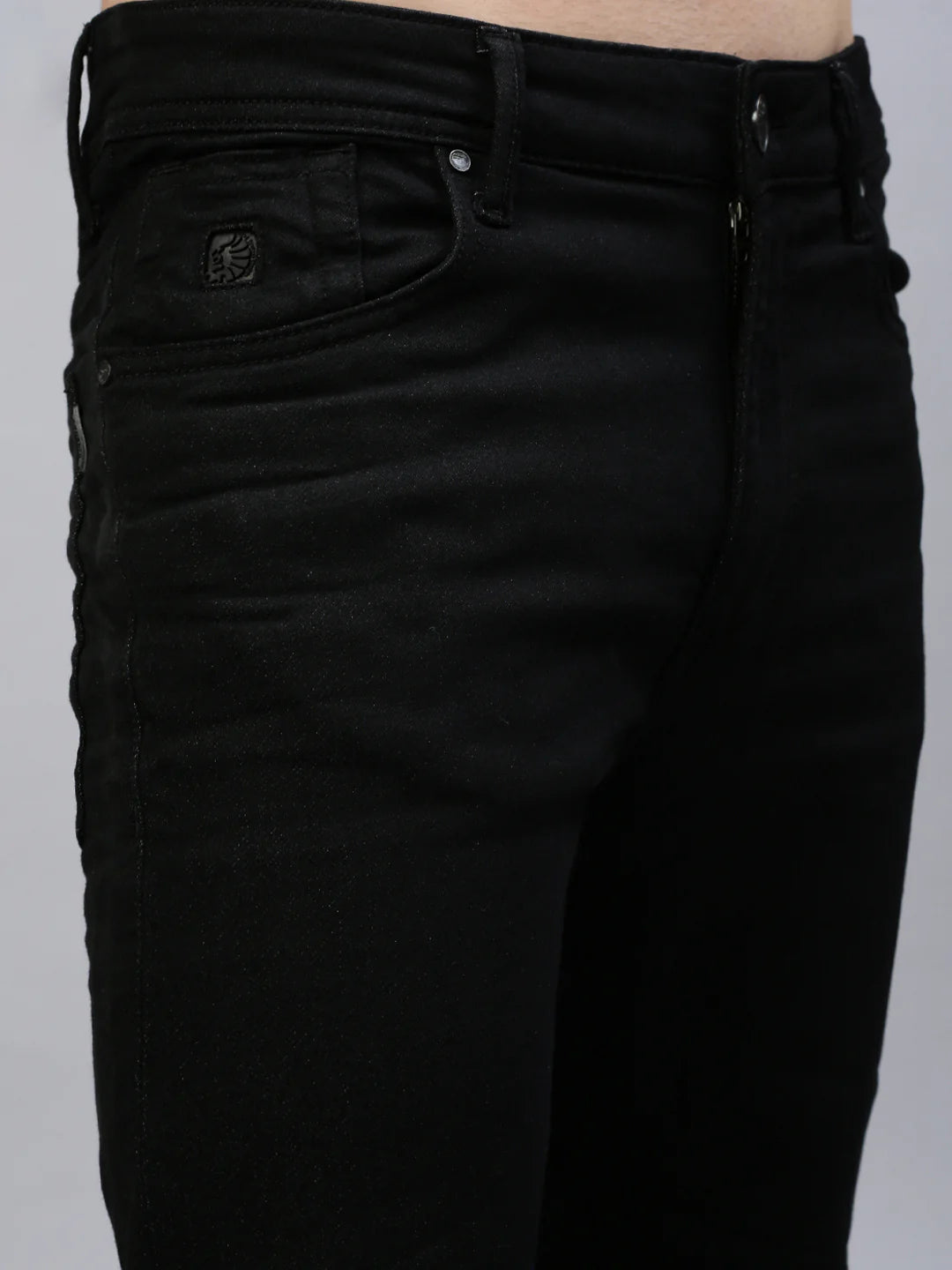 Necked Black Strait Fit Stretchable Jeans