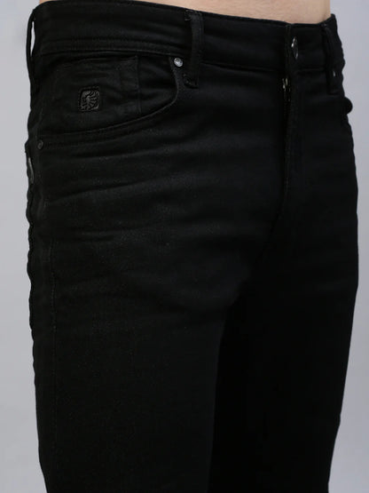 Necked Black Strait Fit Stretchable Jeans
