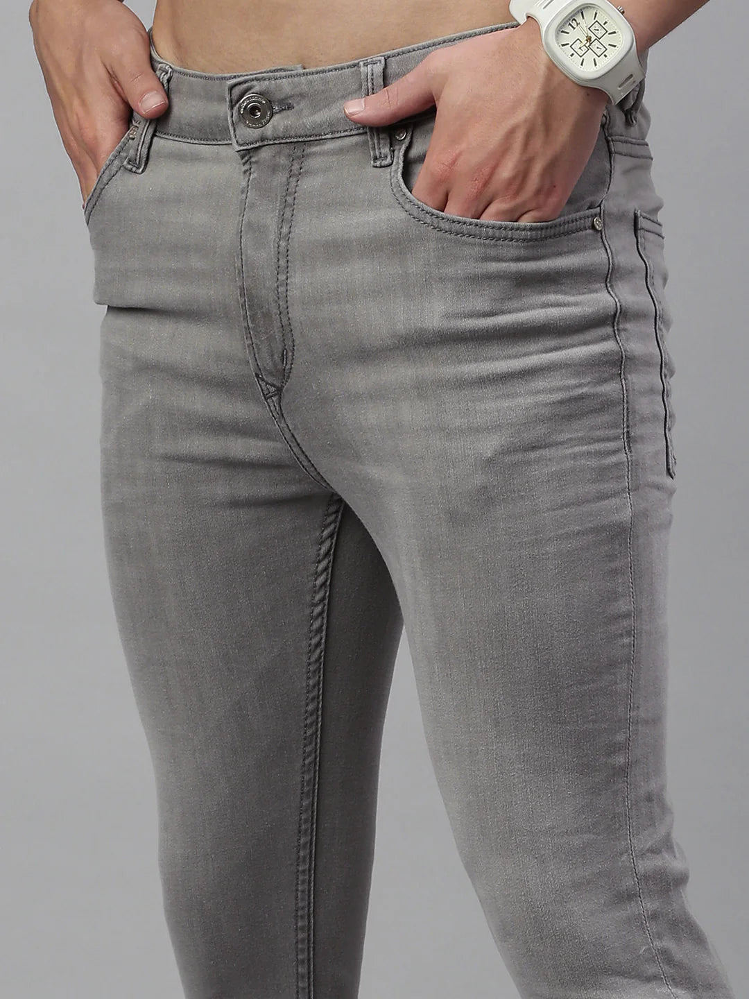 Necked Vintage Gray Skinny Stretchable Jeans