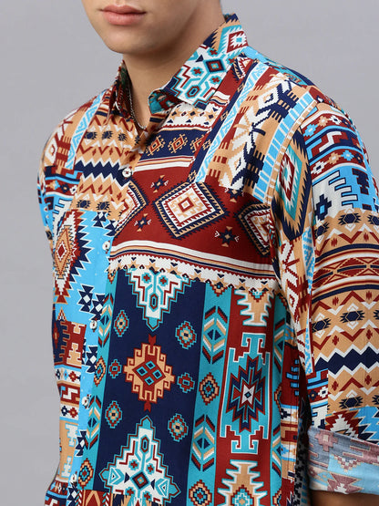 Necked Printed Viscose Shirt Without Pocket