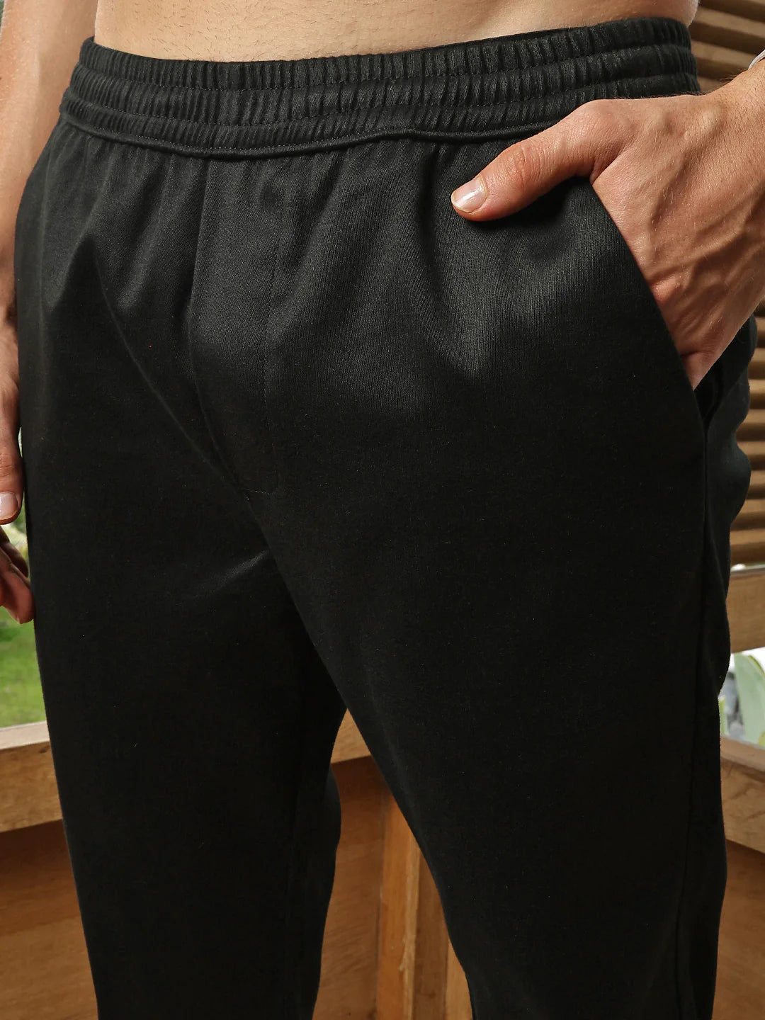 Necked Black Slim Fit Cotton Pants