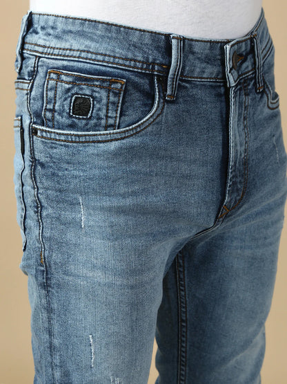 Necked  Light Blue Ripped Straight Stretchable Jeans