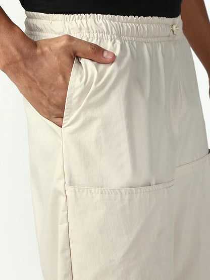 Necked  Cream Parachute Cotton Pant
