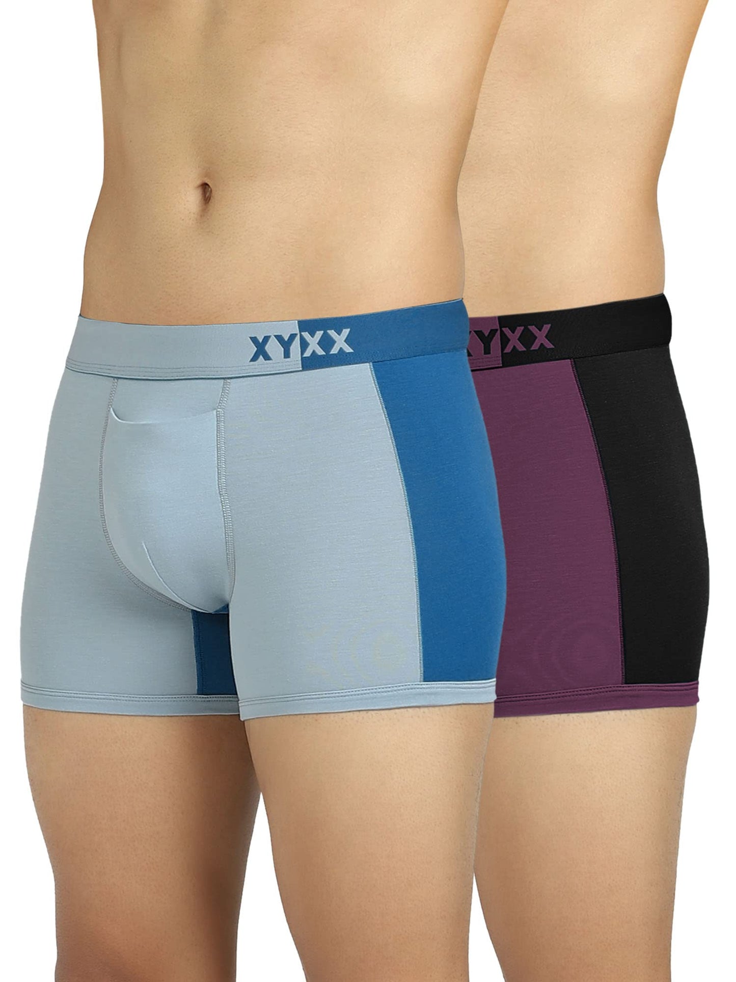 XYXX Men's Dualist Micromodal Regular Fit Colorblock Antimicrobial Trunk with No Marks Waistband (Pack of 2)