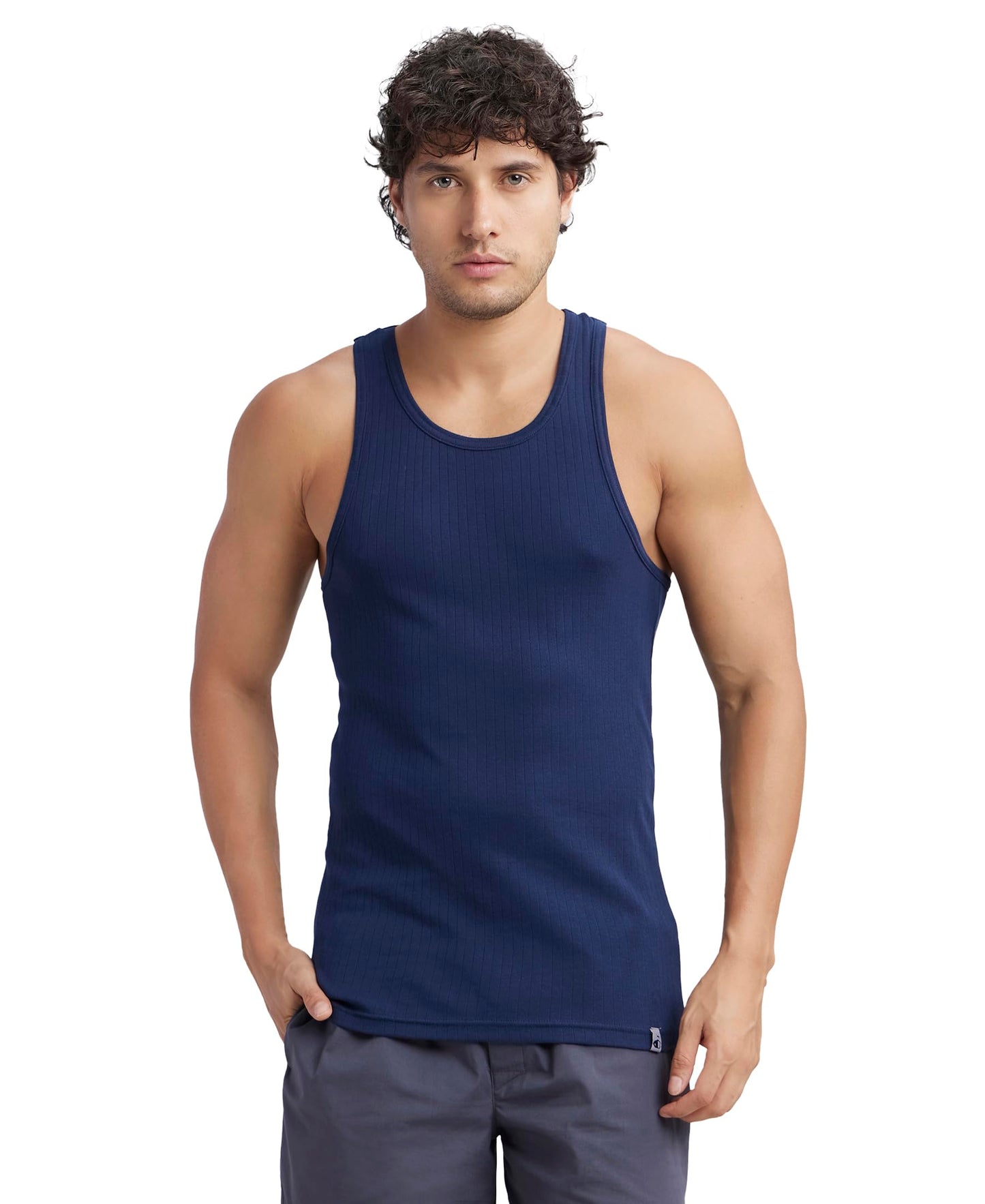 Jockey 9922 Men's Super Combed Cotton Rib Slim Fit Racer Back Styling Round Neck Gym Vest