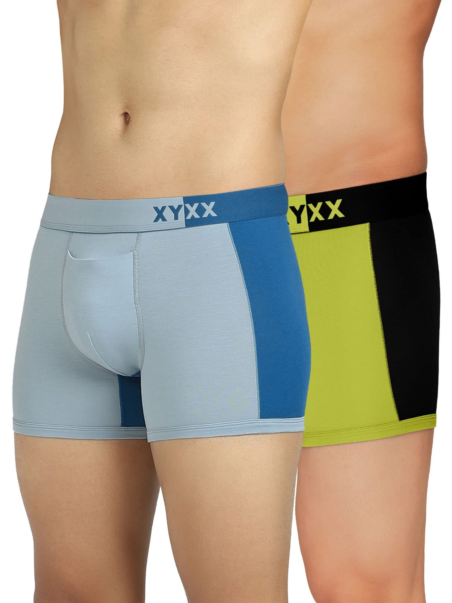 XYXX Men's Dualist Micromodal Regular Fit Colorblock Antimicrobial Trunk with No Marks Waistband (Pack of 2)