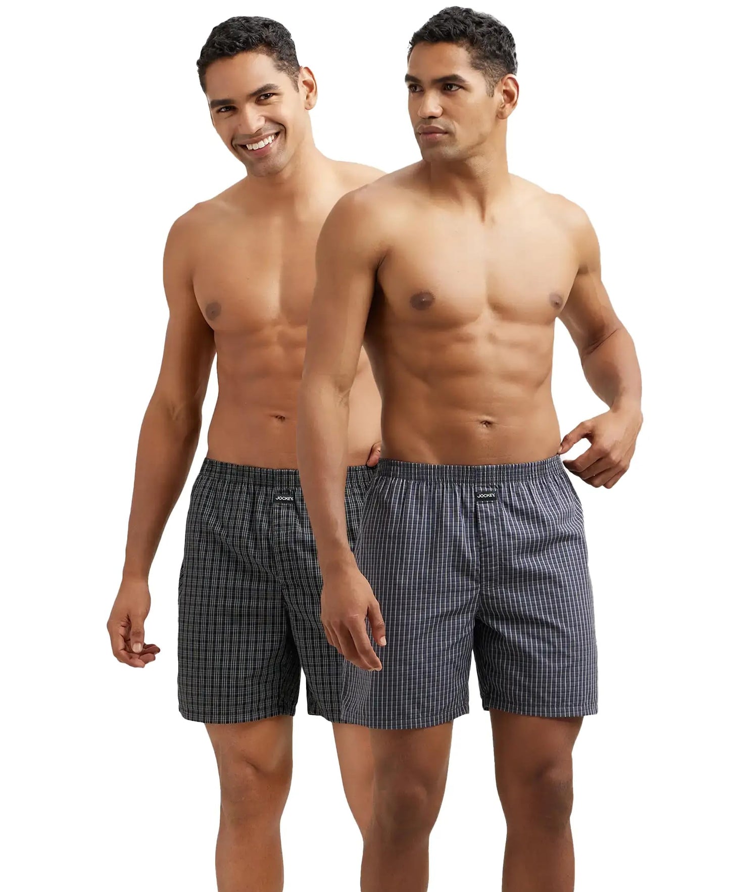 Jockey 1223 Men's Super Combed Mercerized Cotton Woven Checkered Boxer Shorts with Side Pocket (Pack of 2)