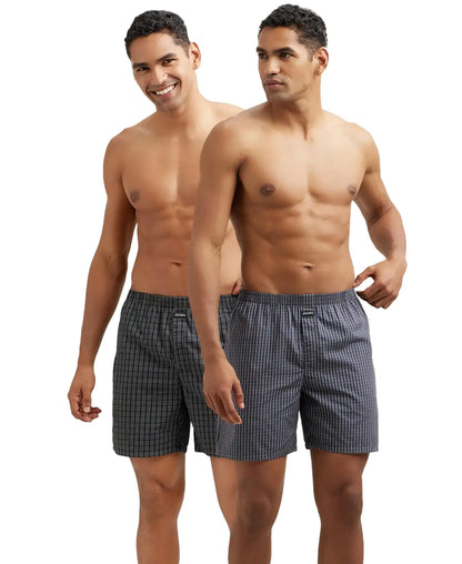 Jockey 1223 Men's Super Combed Mercerized Cotton Woven Checkered Boxer Shorts with Side Pocket (Pack of 2)