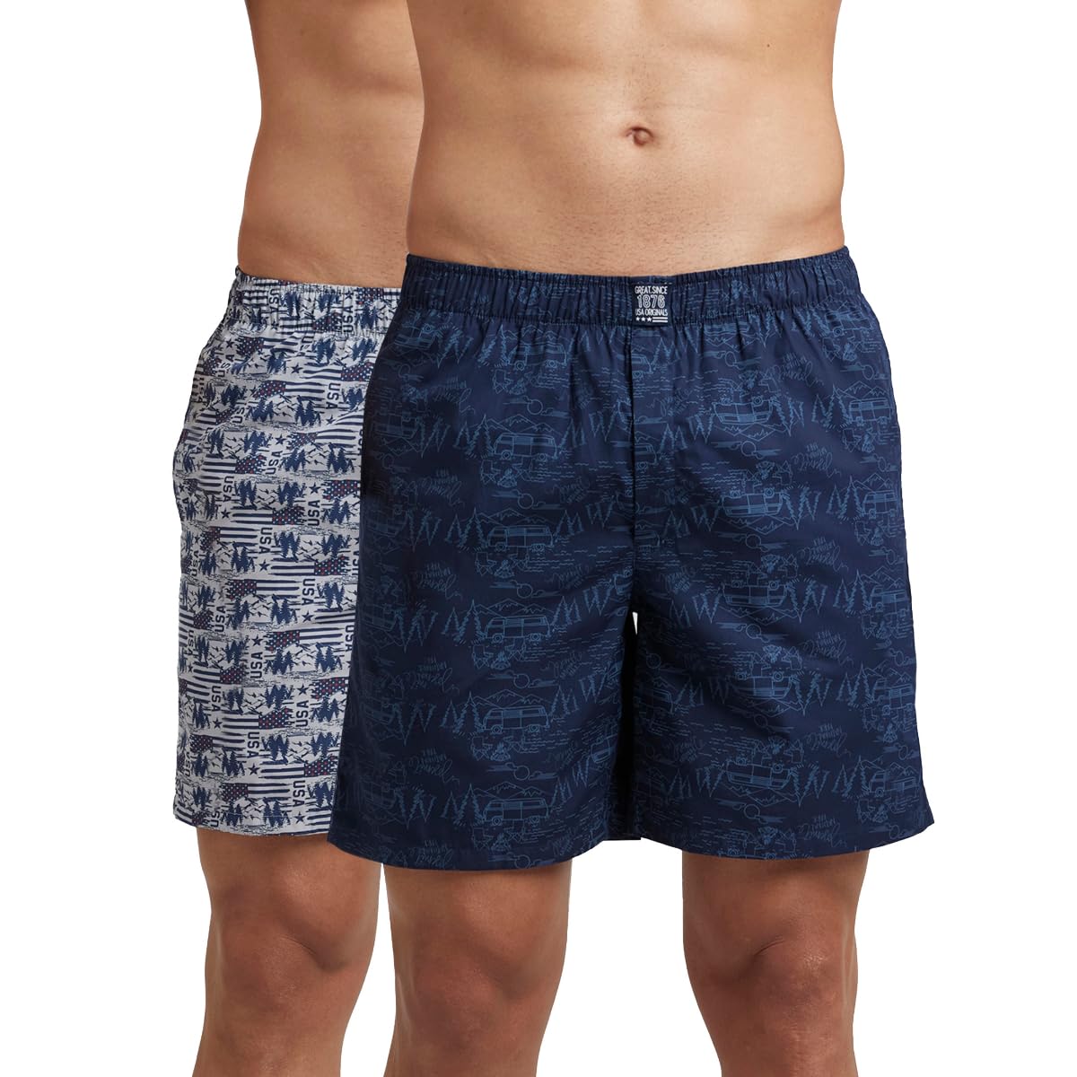 Jockey US57 Men's Super Combed Mercerized Cotton Woven Printed Boxer Shorts with Side Pocket (Pack of 2_Prints May Vary)