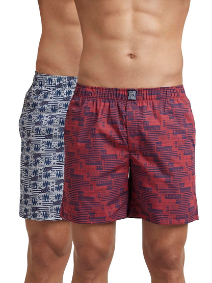 Jockey US57 Men's Super Combed Mercerized Cotton Woven Printed Boxer Shorts with Side Pocket (Pack of 2_Prints May Vary)
