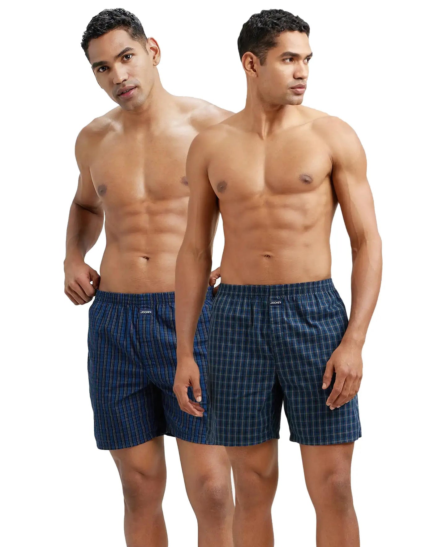 Jockey 1223 Men's Super Combed Mercerized Cotton Woven Checkered Boxer Shorts with Side Pocket (Pack of 2)