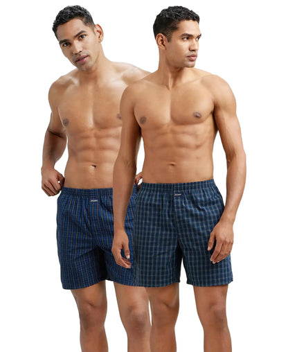 Jockey 1223 Men's Super Combed Mercerized Cotton Woven Checkered Boxer Shorts with Side Pocket (Pack of 2)