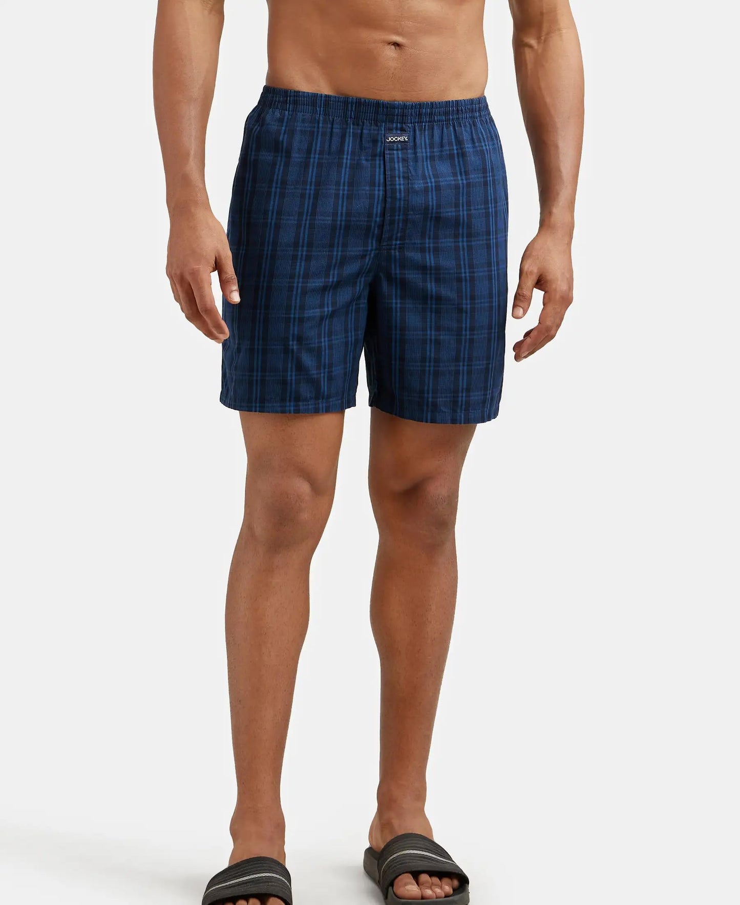 Jockey 1223 Men's Super Combed Mercerized Cotton Woven Checkered Boxer Shorts with Side Pocket (Pack of 2)