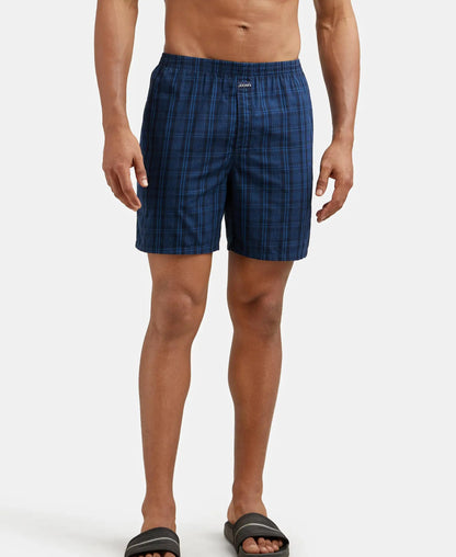 Jockey 1223 Men's Super Combed Mercerized Cotton Woven Checkered Boxer Shorts with Side Pocket (Pack of 2)