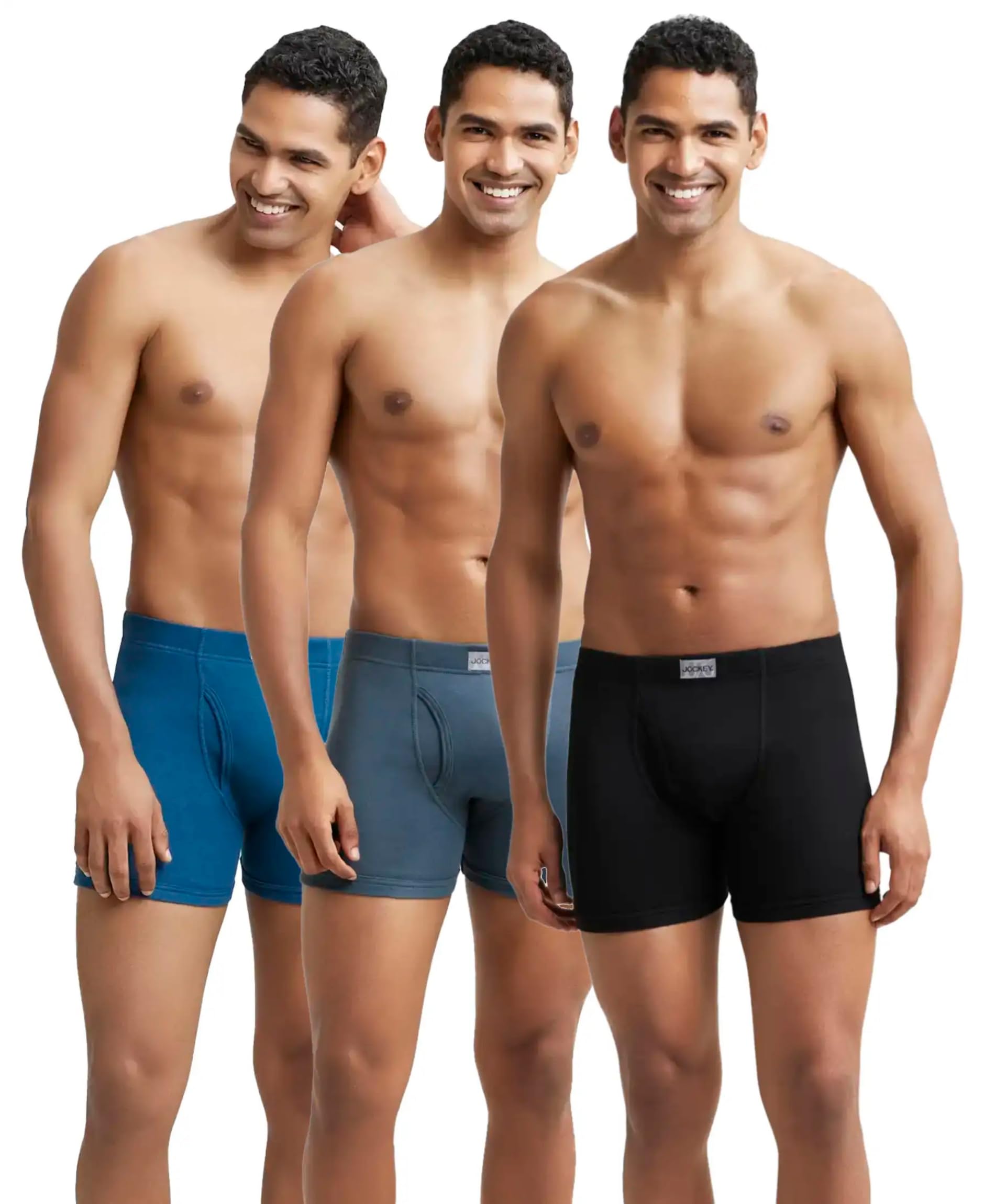 Jockey 8008 Men's Super Combed Cotton Rib Solid Boxer Brief with Ultrasoft Concealed Waistband (Pack of 3)