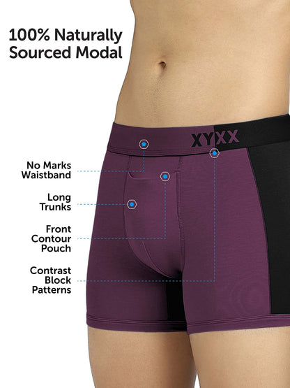 XYXX Men's Dualist Micromodal Regular Fit Colorblock Antimicrobial Trunk with No Marks Waistband (Pack of 2)