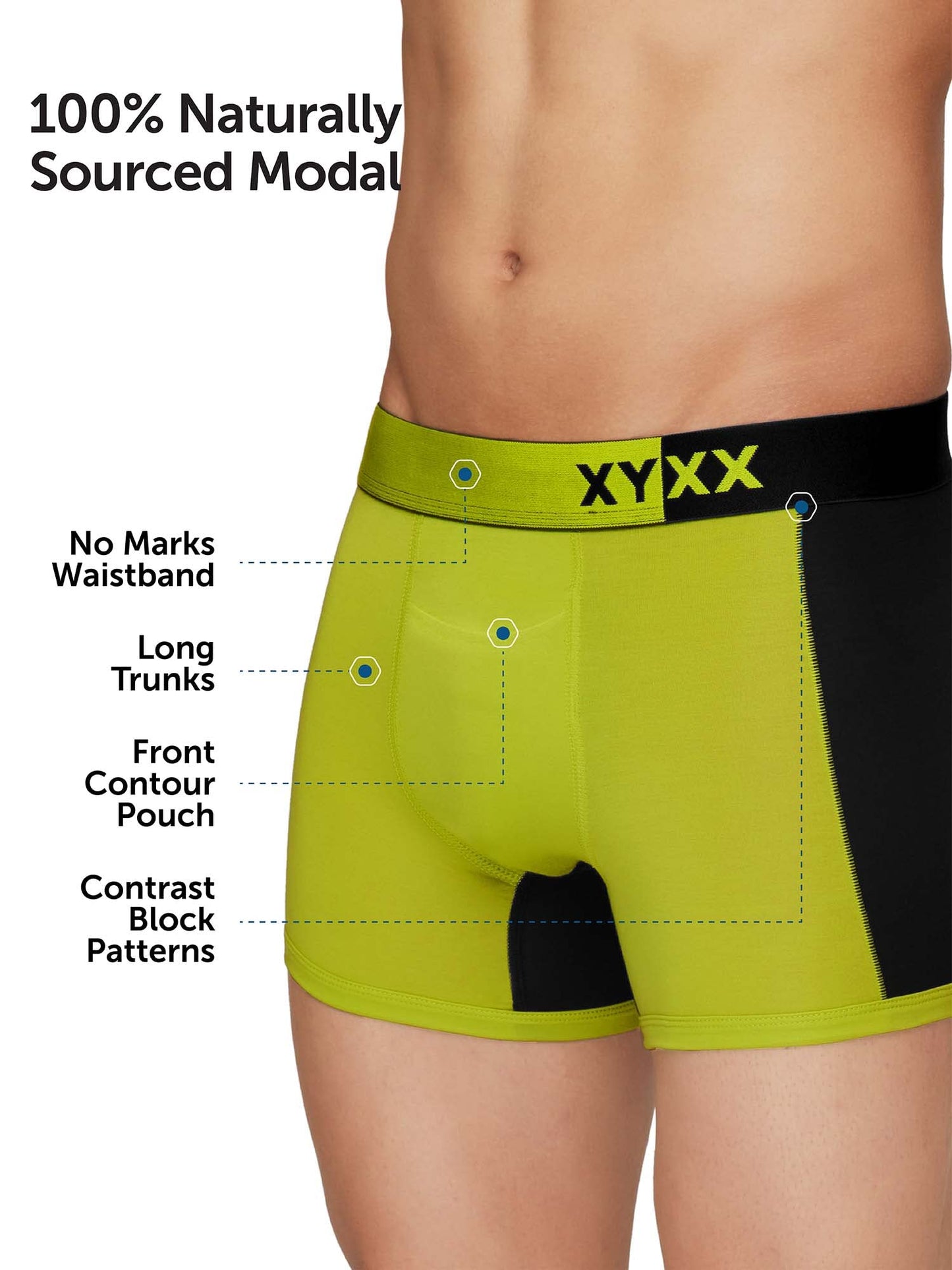 XYXX Men's Dualist Micromodal Regular Fit Colorblock Antimicrobial Trunk with No Marks Waistband (Pack of 2)