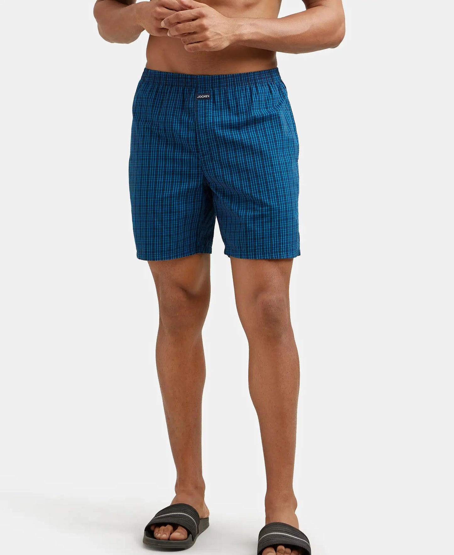 Jockey 1223 Men's Super Combed Mercerized Cotton Woven Checkered Boxer Shorts with Side Pocket (Pack of 2)