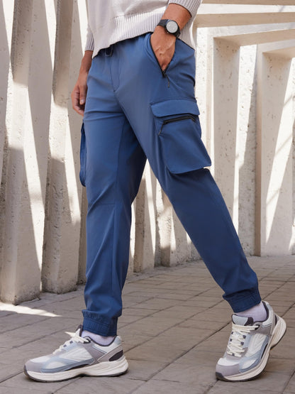 XYXX Men's Skinny Fit Mid Rise Moveo Quick-Dry Cargo Joggers with Drawcord & Utility Pockets