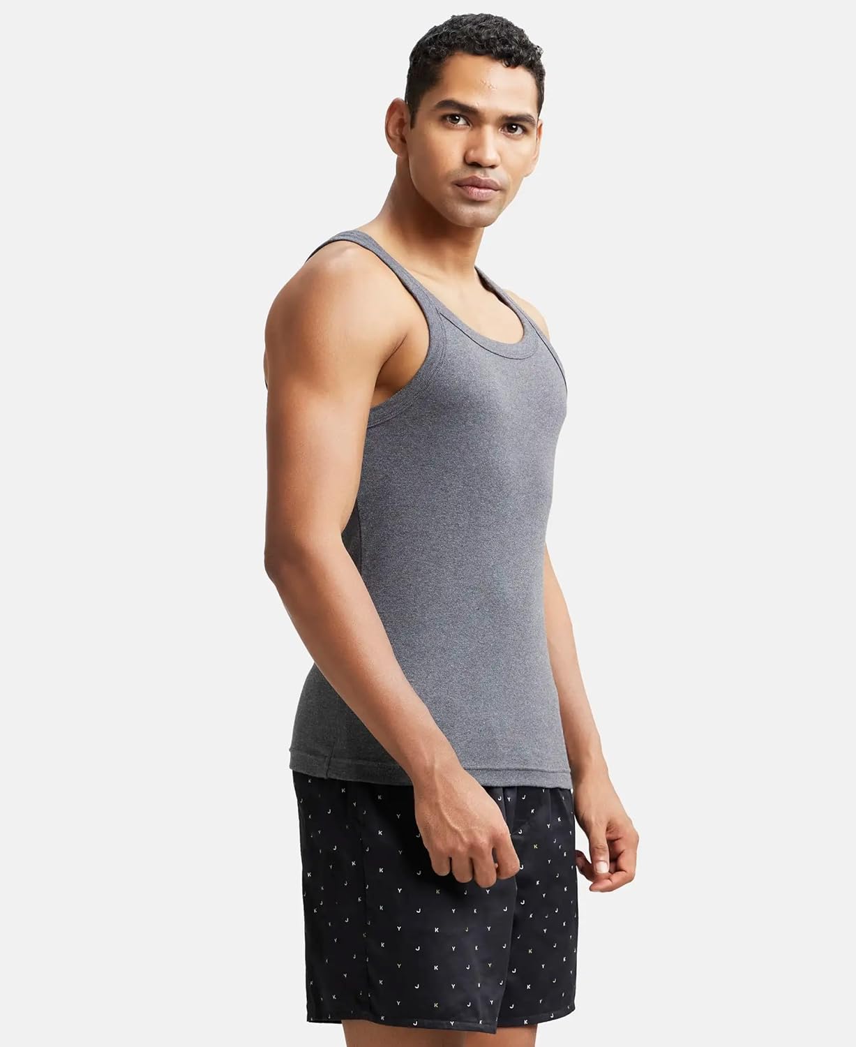 Jockey US26 Men's Super Combed Cotton Rib Square Neckline Gym Vest