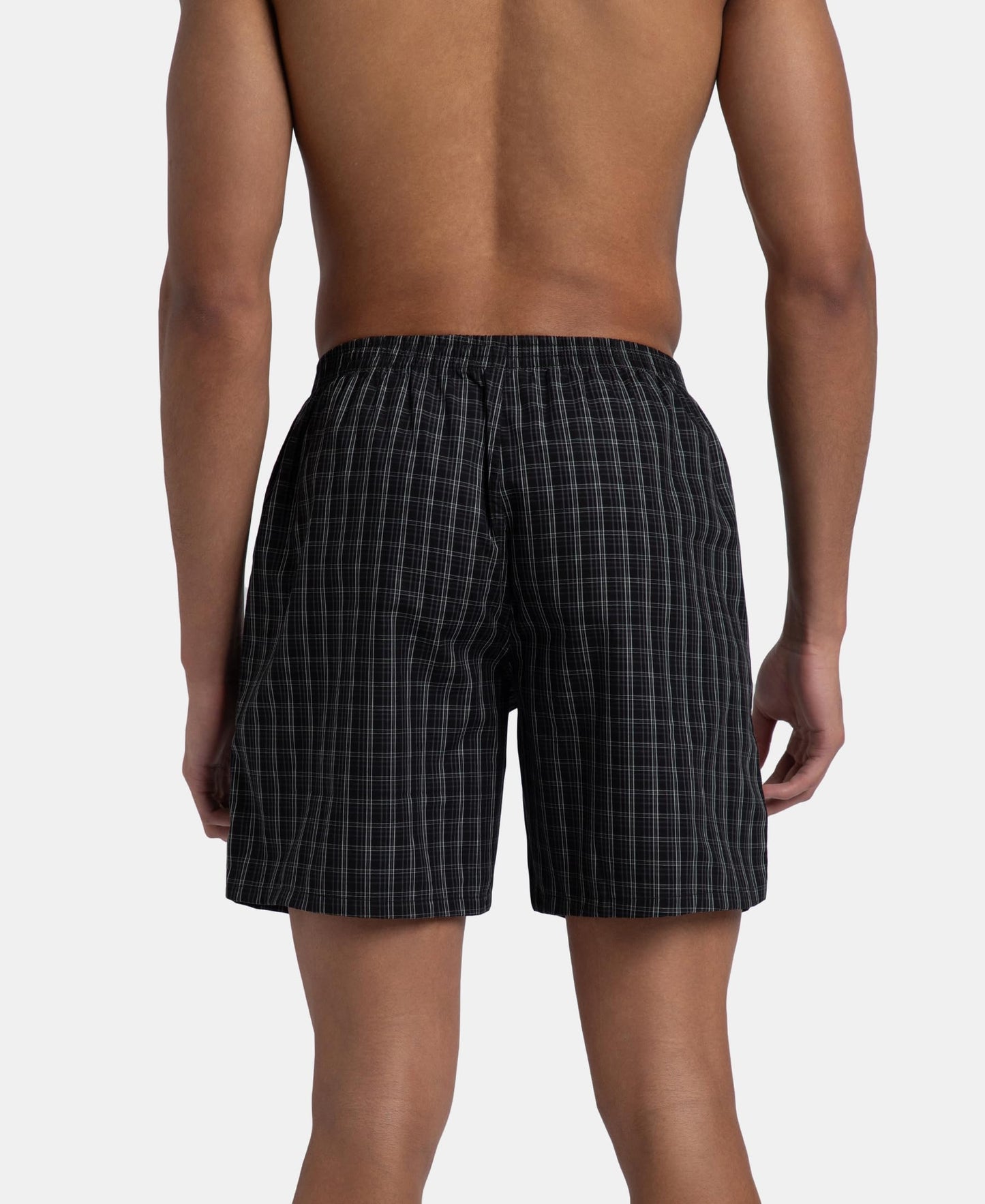 Jockey 1223 Men's Super Combed Mercerized Cotton Woven Checkered Boxer Shorts with Side Pocket (Pack of 2)