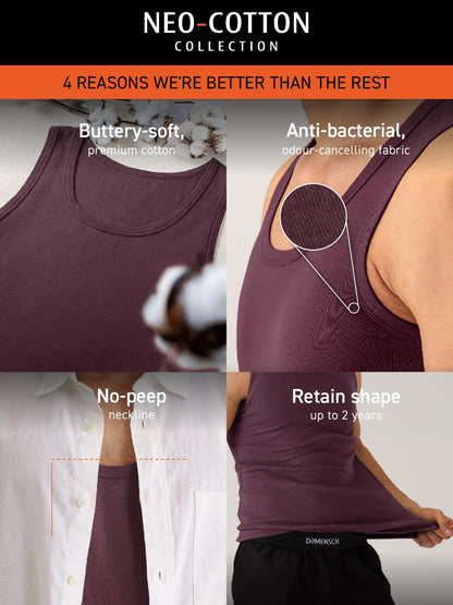 DAMENSCH Neo-Cotton Round Neck Vest for Man, Anti-Bacterial, Shape Retaining Vest, 100% Cotton Banyan for Men, Buttery Soft Inner Baniyan